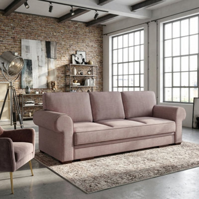 Bukiet Sofa Bed For Living Room With Sleeping Function Storage Compartment Wood Frame 256X103X95Cm 147X200Cm Pink - image 1