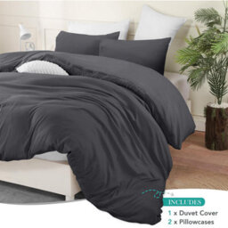 Bedlooms Grey Cotton Duvet Cover Set, Breathable & Anti-Allergic Bedding Pack, King 230X220Cm - thumbnail 2