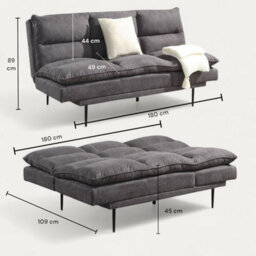 OAT Home Sennen Fabric Cushion Style Clic Clac 3 Seater Sofa Bed - Charcoal Grey - thumbnail 9