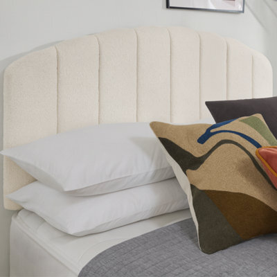 "Urban Textures - Celeste Luxury 26"" High Boucle Fabric Upholstered Curved Headboard - Cream" - image 1
