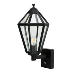 GoodHome Radley Fixed Matt Black Pir Motion Sensor Outdoor Lantern Wall Light 25W - thumbnail 1