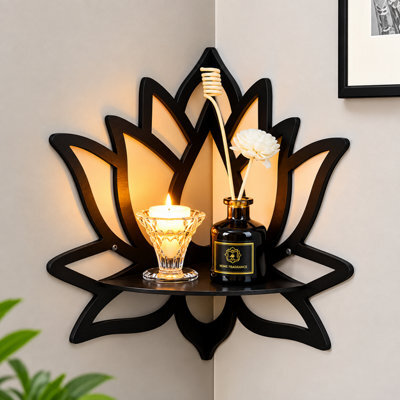 Wooden Lotus Hollow Decorative Wall Mounted Shelf Essential Oil And Candle Holder Corner Rack - image 1