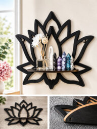 Wooden Lotus Hollow Decorative Wall Mounted Shelf Essential Oil And Candle Holder Corner Rack - thumbnail 2