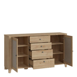 Wyld Haus Monza Natural Oak & Rattan 2 Door 4 Drawer Wide Sideboard - thumbnail 3