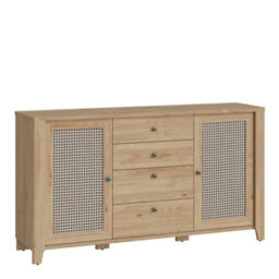 Wyld Haus Monza Natural Oak & Rattan 2 Door 4 Drawer Wide Sideboard - thumbnail 2