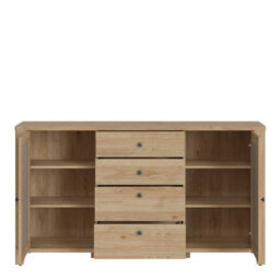 Wyld Haus Monza Natural Oak & Rattan 2 Door 4 Drawer Wide Sideboard - thumbnail 4