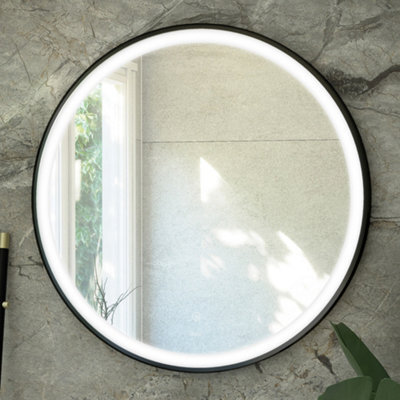 RAK Ceramics Rak Art Round 600mm Matt Black Round Illuminated Bathroom Mirror With Touch Sensor & Demister Pad, Ip44 Rated - image 1