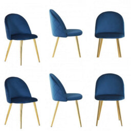 Life Interiors Set Of 6 Royal Blue Lucia Ergonomic Velvet Dining Chairs With Wooden Legs, Modern Upholstered Accent Chair