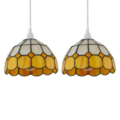 First Choice Lighting Set Of 2 Oxford - Amber Tiffany Easy Fit Pendant Shades - image 1