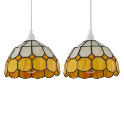 First Choice Lighting Set Of 2 Oxford - Amber Tiffany Easy Fit Pendant Shades - thumbnail 1