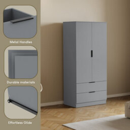 Lassic Vida Designs Trega Grey 2 Door 2 Drawer Wardrobe Hanging Rail, Shelves & Smooth Glide Drawers, (H)1700mm X (W)760mm X (D)530mm - thumbnail 5