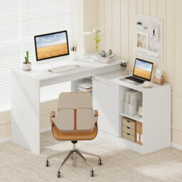 Costway L-Shaped Computer Desk 120 Cm Reversible Corner Writing Desk With Cabinet-White - thumbnail 9