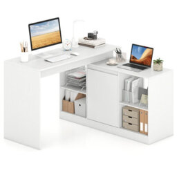 Costway L-Shaped Computer Desk 120 Cm Reversible Corner Writing Desk With Cabinet-White