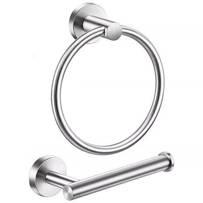 Stainless Steel Toilet Roll Holder And Towel Ring Set Bathroom Wall Mounted New - image 1