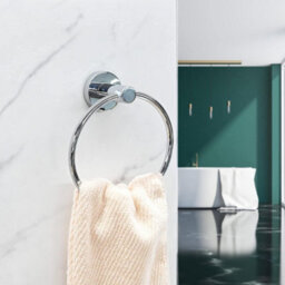 Stainless Steel Toilet Roll Holder And Towel Ring Set Bathroom Wall Mounted New - thumbnail 3