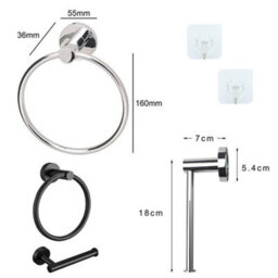 Stainless Steel Toilet Roll Holder And Towel Ring Set Bathroom Wall Mounted New - thumbnail 2