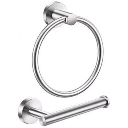 Stainless Steel Toilet Roll Holder And Towel Ring Set Bathroom Wall Mounted New - thumbnail 1