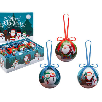 Christmas Bauble Decoration Fun Santa Boxed  12 Piece 7.5Cm Bauble Set Santa - image 1