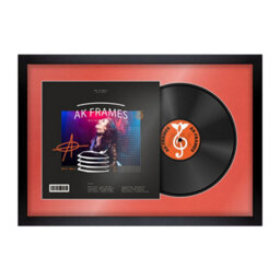 "AK Frames 25X17"" Matte Black Modern Vinyl Record Frame With Poppy Red Mount For 12 Inch Lp Cover & Disc - Overlapped Design"