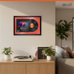 "AK Frames 25X17"" Matte Black Modern Vinyl Record Frame With Poppy Red Mount For 12 Inch Lp Cover & Disc - Overlapped Design" - thumbnail 5