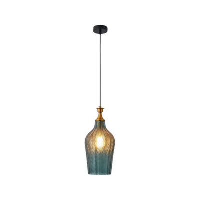 Simple Lighting Glass E27 Pendant Light With Green Tint And Gold Accent, 390mm Height - image 1