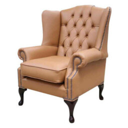 Chesterfield Bloomsbury Flat Wing Queen Anne High Back Chair Saddle Brown Real Leather - thumbnail 2