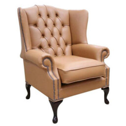 Chesterfield Bloomsbury Flat Wing Queen Anne High Back Chair Saddle Brown Real Leather - thumbnail 1