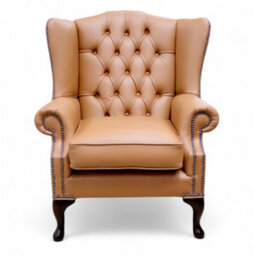 Chesterfield Bloomsbury Flat Wing Queen Anne High Back Chair Saddle Brown Real Leather - thumbnail 3