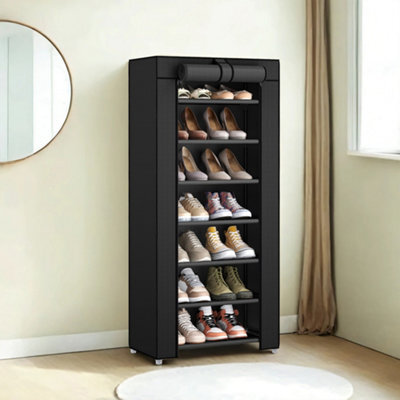 LEDREM 7-Tier Fabric Shoe Rack Storage Cabinet, 28 X 46 X 126 Cm, With Protective Cover, Large Capacity, Slippers, Black - image 1