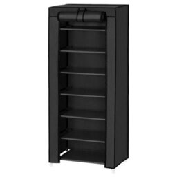 LEDREM 7-Tier Fabric Shoe Rack Storage Cabinet, 28 X 46 X 126 Cm, With Protective Cover, Large Capacity, Slippers, Black - thumbnail 3