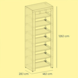 LEDREM 7-Tier Fabric Shoe Rack Storage Cabinet, 28 X 46 X 126 Cm, With Protective Cover, Large Capacity, Slippers, Black - thumbnail 6