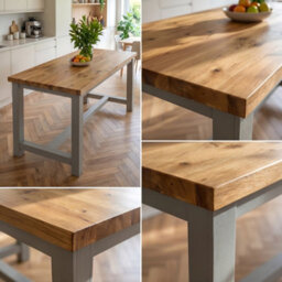 L90Xw64Cm Huxley Solid Oak Top Kitchen Island / Breakfast Bar / Grey Painted - thumbnail 5