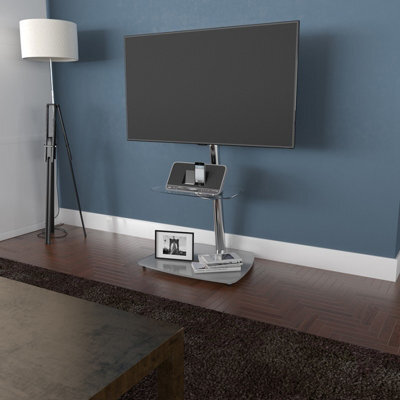 "Avf Iseo 60Cm Pedestal Tv Stand, For Tvs Up To 55"" - Clear/grey Glass" - image 1