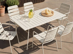 Beliani Garden Dining Table Terenzo 160 Cm 90 Cm Metal Light Beige - thumbnail 2