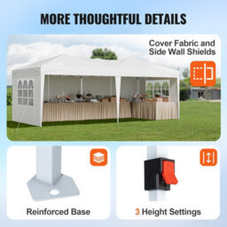 Vevor 10X20 Ft Pop Up Canopy, Instant Gazebo With 3 Sidewalls & 2 Windows, Height Adjustable Shelter - thumbnail 6