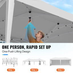 Vevor 10X20 Ft Pop Up Canopy, Instant Gazebo With 3 Sidewalls & 2 Windows, Height Adjustable Shelter - thumbnail 2