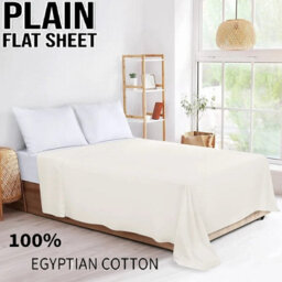 Ameha Cream Cotton Sheet Wrinkle & Shrinkage Resistant Flat Bed Sheet Double 225X275Cm, Breathable Hotel Quality Bedding Sheet