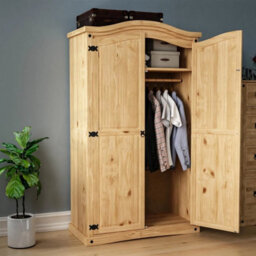 2 Door Wardrobe Solid Pine Wood Mexican Bedroom Furniture Storage - thumbnail 3