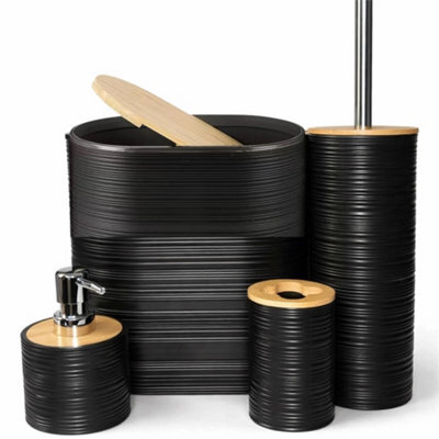 Black Practical 4Pc Bathroom Accessories Set Bin Soap Dispenser Toothbrush Tumbler 3Lt - image 1