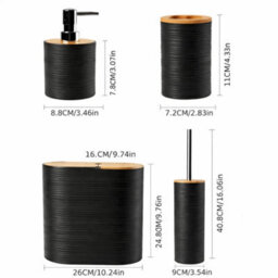 Black Practical 4Pc Bathroom Accessories Set Bin Soap Dispenser Toothbrush Tumbler 3Lt - thumbnail 2