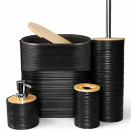 Black Practical 4Pc Bathroom Accessories Set Bin Soap Dispenser Toothbrush Tumbler 3Lt - thumbnail 1