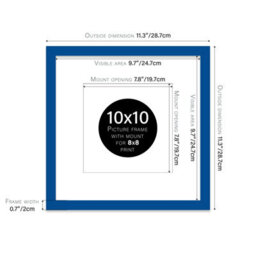 "10X10"" Blue Picture Frame - 10X10"" Square Frame With 8X8"" Mount For 10X10""/8X8"" Pictures Art Deco Style Room Decor, 1 Pack" - thumbnail 2