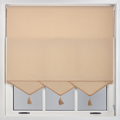 Furnished Luxury Linen Roller Blinds With Triangle Edge, Trimmable - Cappuccino (W)105Cm X (L)165Cm - image 1