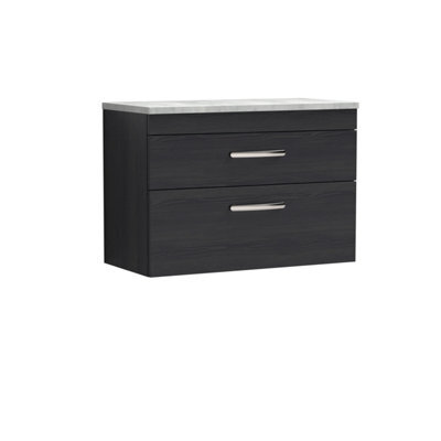 Balterley Millwich Contemporary 2 Drawer Wall Hung Vanity Unit With Laminate Black Galaxy Granite Worktop, Charcoal Black, 800mm - image 1