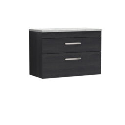Balterley Millwich Contemporary 2 Drawer Wall Hung Vanity Unit With Laminate Black Galaxy Granite Worktop, Charcoal Black, 800mm