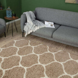 The Rugs Moroccan Shaggy Rugs And Runners Soft Fluffy Trellis Design High Pile Beige And Ivory  Living Room Kitchen Hallway 620 - thumbnail 8