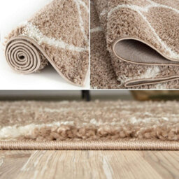The Rugs Moroccan Shaggy Rugs And Runners Soft Fluffy Trellis Design High Pile Beige And Ivory  Living Room Kitchen Hallway 620 - thumbnail 3