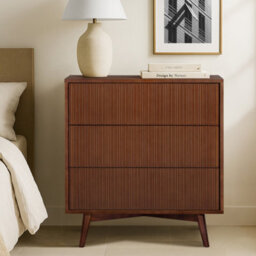 Teamson Home Tremolo Chest Of Drawers 3 Fluted Push-Open Drawer Bedroom Dresser, Walnut - thumbnail 3