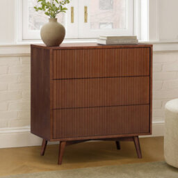 Teamson Home Tremolo Chest Of Drawers 3 Fluted Push-Open Drawer Bedroom Dresser, Walnut - thumbnail 1