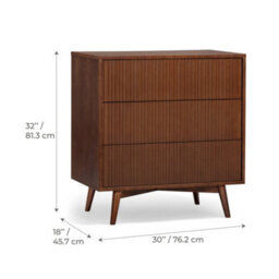 Teamson Home Tremolo Chest Of Drawers 3 Fluted Push-Open Drawer Bedroom Dresser, Walnut - thumbnail 5